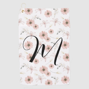Water Colour Blush Pink Flowers Art Monogram Golf Towel