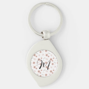 Water Colour Blush Pink Flowers Art Monogram Key Ring