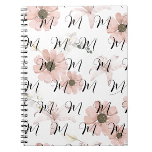 Water Colour Blush Pink Flowers Art Monogram Notebook
