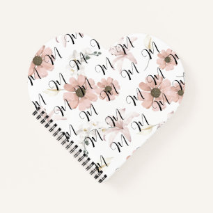 Water Colour Blush Pink Flowers Art Monogram Notebook