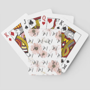 Water Colour Blush Pink Flowers Art Monogram Playing Cards