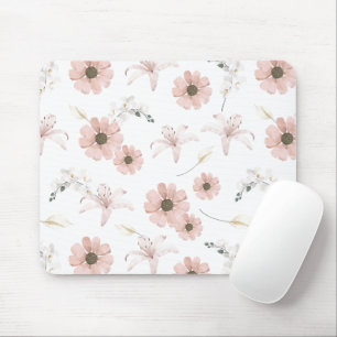 Water Colour Blush Pink Flowers Art Mouse Mat