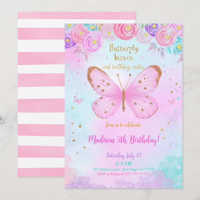 Water Colour Butterfly Invitation (Front/Back)