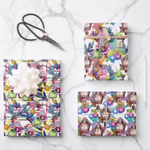 Water Colour Christmas Santa Clock Pastel Wrapping Paper Sheet