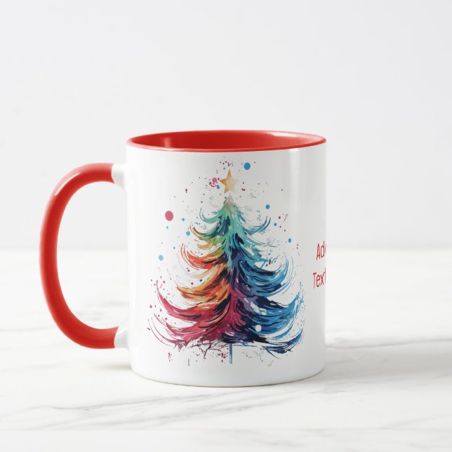Water Colour Christmas Tree Celebrate Christmas Re Mug (Left)