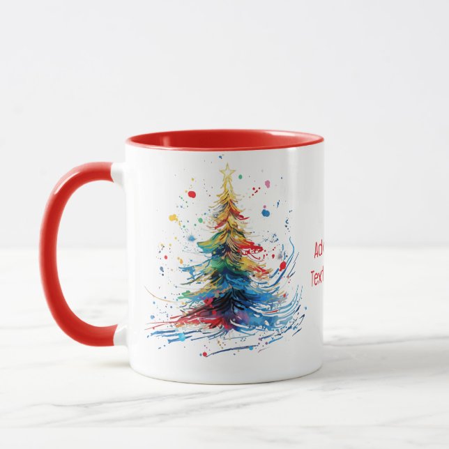 Water Colour Christmas Tree Celebrate Christmas Re Mug (Left)