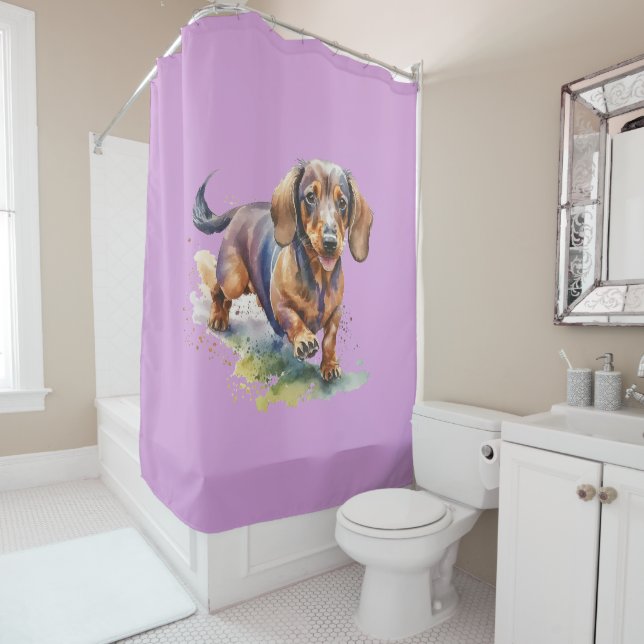 Water colour Dachshund Shower Curtain (In Situ)