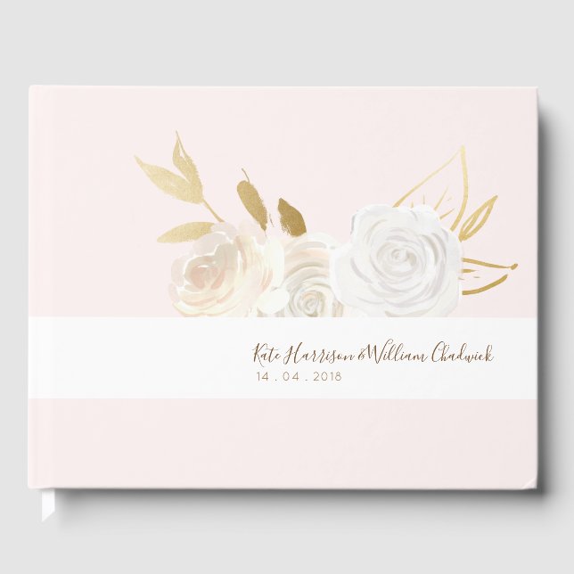 Water Colour Elegant White Roses Guest Book (Front)