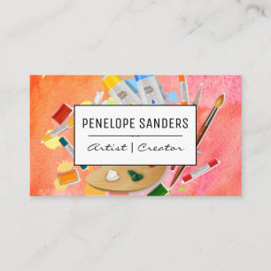 Water Colour Expressive   Paints Brushes Artistic Business Card