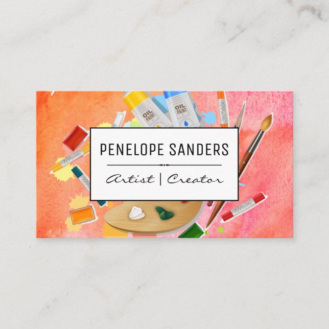 Water Colour Expressive | Paints Brushes Artistic Business Card (Front)