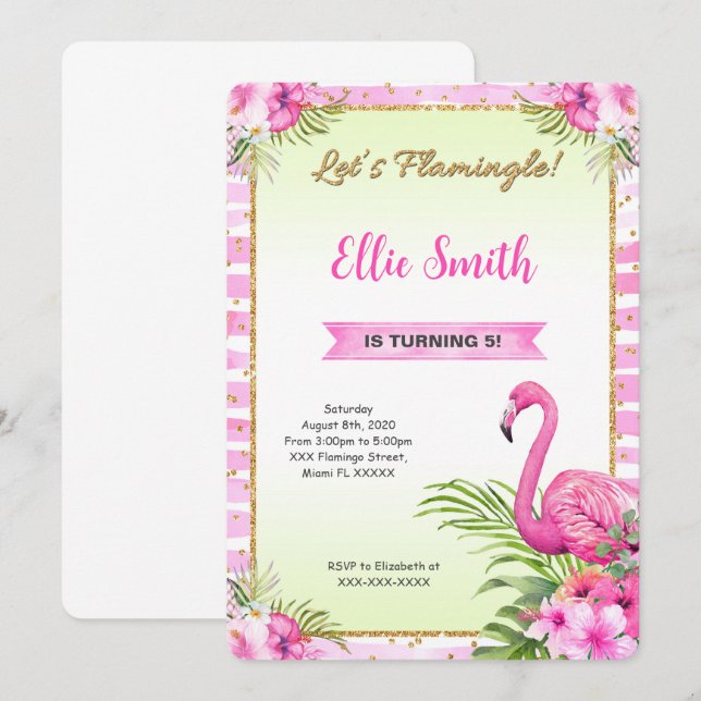 Water Colour Flamingo Birthday Invitation (Front/Back)
