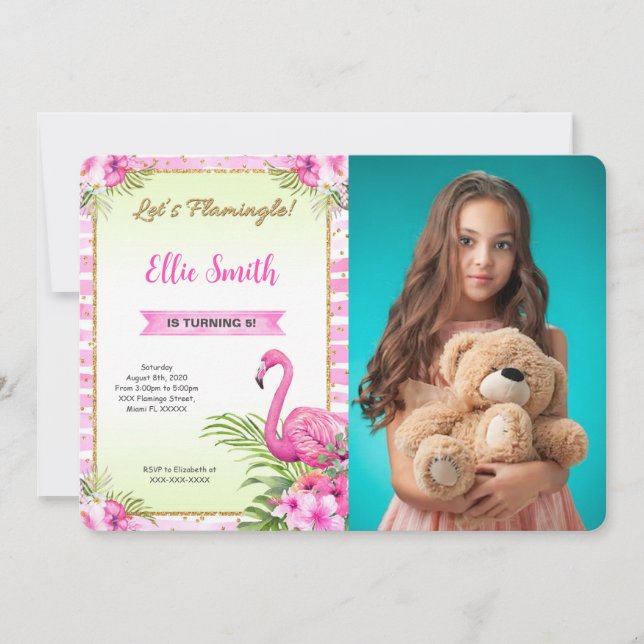 Water Colour Flamingo Photo Invitation (Front)