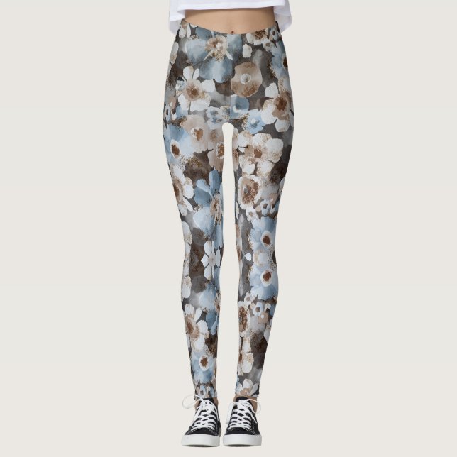 Water Colour Floral Painting Pattern Leggings (Front)