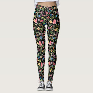 Water Colour Floral Pattern 01.bw Leggings