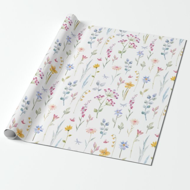 Water Colour Floral Pattern  Wrapping Paper (Unrolled)