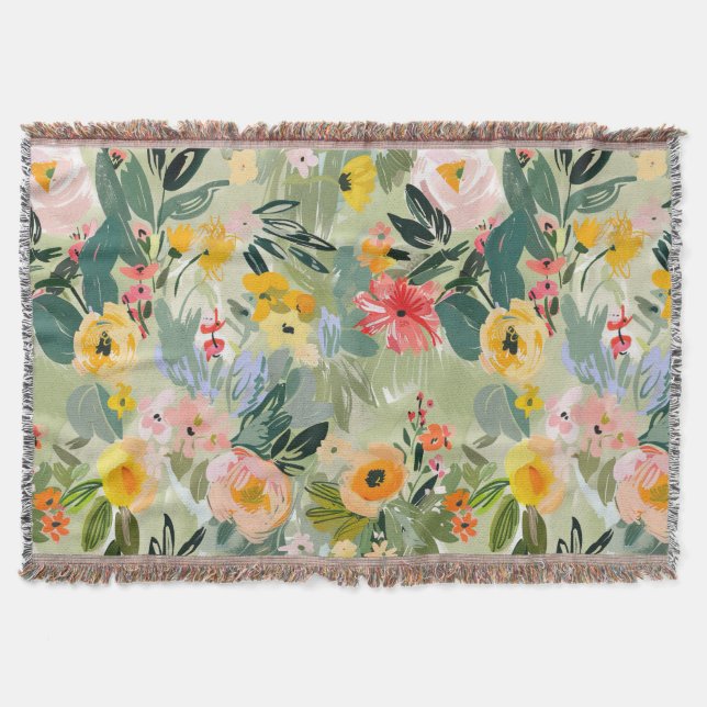 Water colour floral print all-season throw blanket (Front)