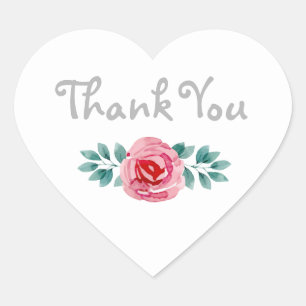 Water Colour Floral Spray Thank You Heart Sticker