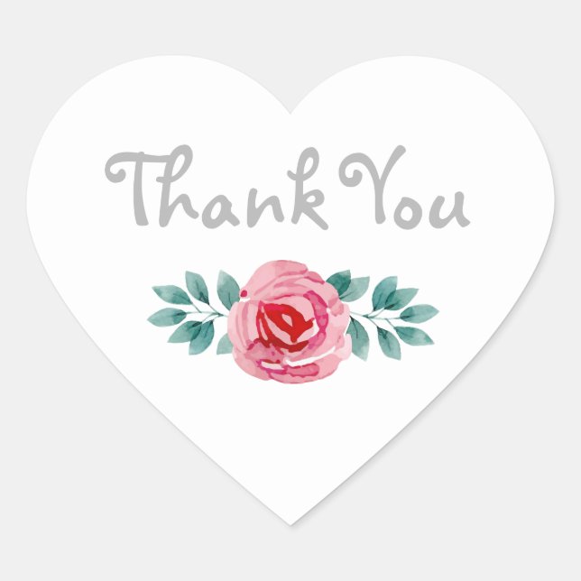 Water Colour Floral Spray Thank You Heart Sticker (Front)