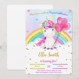 Water Colour Floral Unicorn Invitation