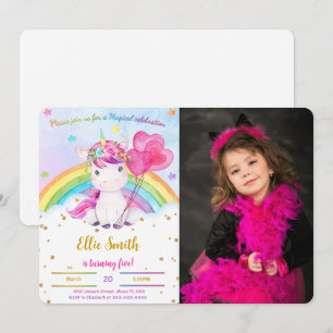 Water Colour Floral Unicorn Photo Invitation