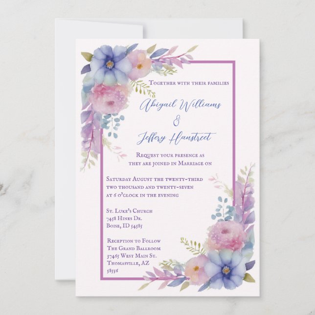Water Colour Floral Wedding Invitation (Front)