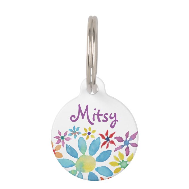 Water Colour Flower Pet Tag (Front)
