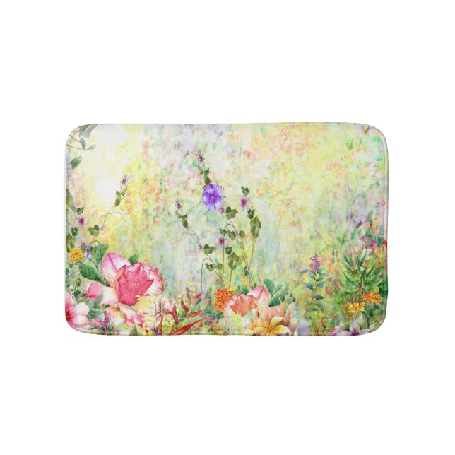 Water Colour Flowers Pattern Bath Mat (Front)