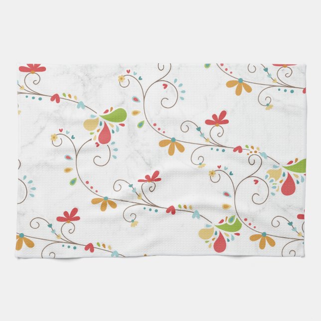 Water colour Flowers Pattern Custom Background  Tea Towel (Horizontal)