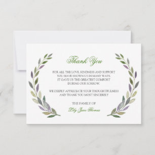 Water Colour Foliage Thank You Card Memorial Car