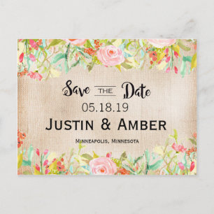 Water colour garden save the date announcement postcard