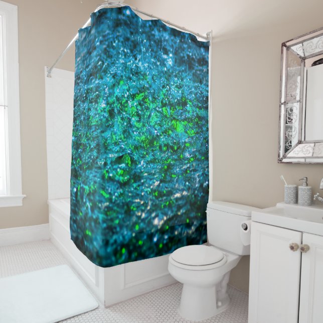 Water Colour - Green Shower Curtain (In Situ)