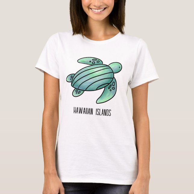 water colour hawaiian islands sea turtle blue gree T-Shirt (Front)