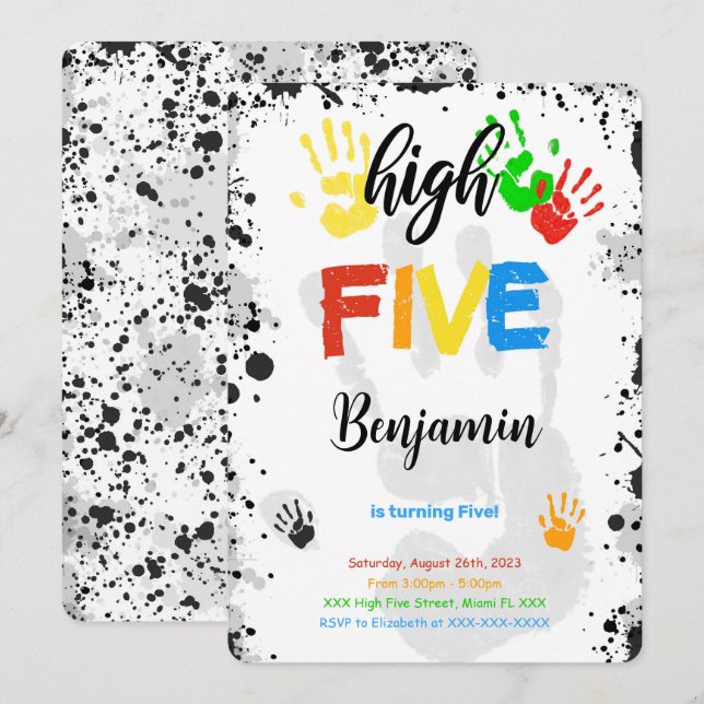 Water Colour High Five Birthday Invitation (Front/Back)
