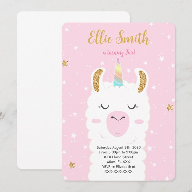 Water Colour Llama Invitation (Front/Back)