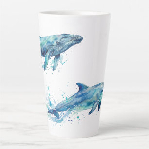 water colour marine life latte mug