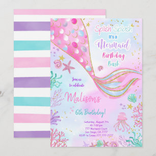 Water Colour Mermaid Birthday Invitation