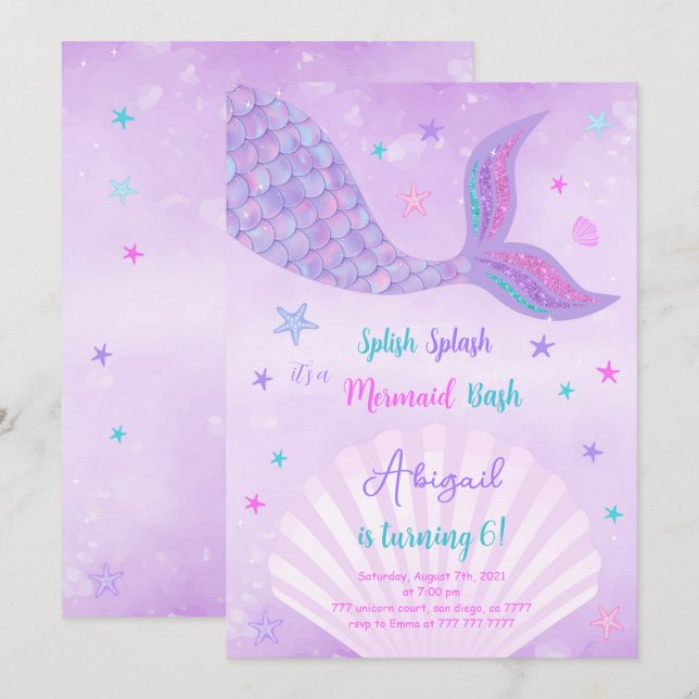 Water Colour Mermaid Invitation (Front/Back)