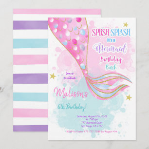 Water Colour Mermaid kids Invitation