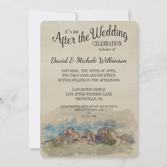 Water Colour Mountains After Wedding Party Invite (Front)