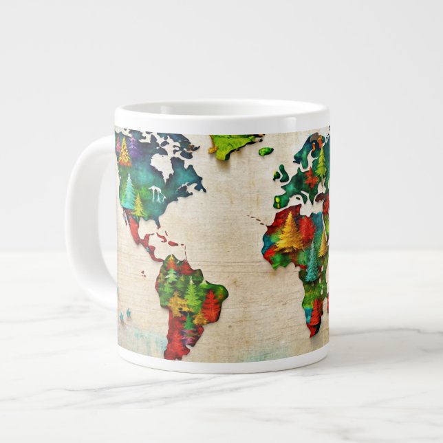 Water Colour Paint  World Map Mug  (Front Left)