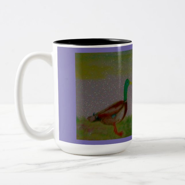 Water Colour Painting, Pond Buddies Two-Tone Coffee Mug (Left)