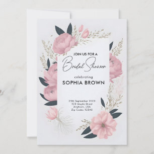 Water colour pink blush floral bridal shower invitation