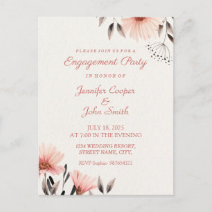 Water Colour Pink Floral  Engagement Party Postcard