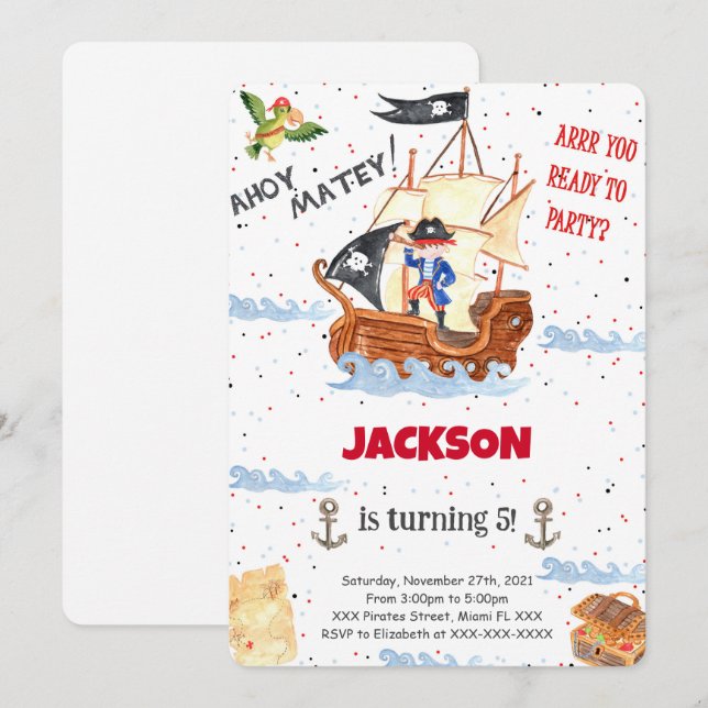 Water Colour Pirate Invitation (Front/Back)