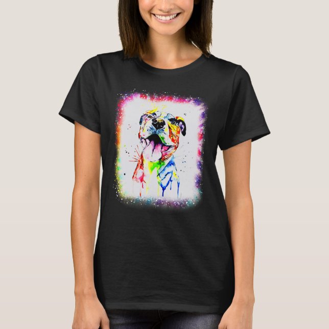Water Colour Pit Bull Terrier Dog Boy Girl Tie Dye T-Shirt (Front)