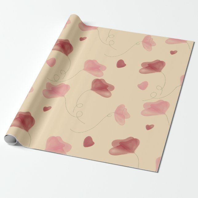 Water colour poppy flower  wrapping paper (Unrolled)