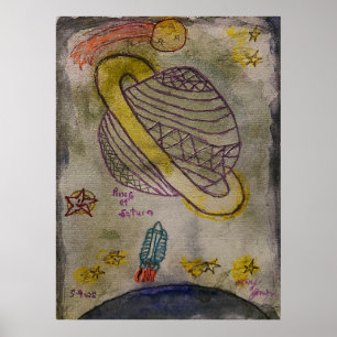 Water Colour Ring of Saturn Poster
