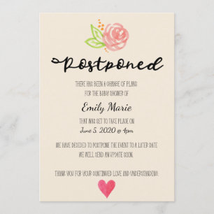 Water Colour Rose Change of Plans Baby Shower Card