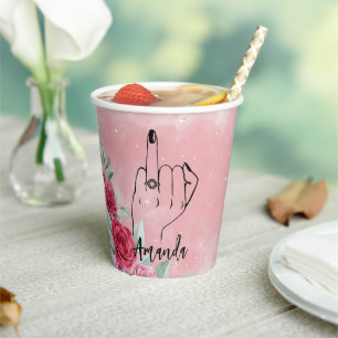 Water Colour Rosy Bridal   Bachelorette Party Ring Paper Cups