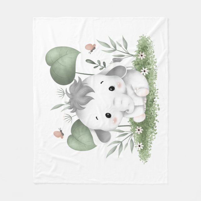 Water Colour Safari Elephant in Baby design Fleece Blanket (Front)